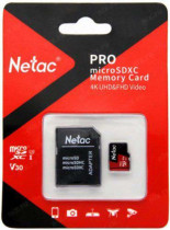 Карта памяти NETAC MicroSDXC 128GB Class 10 UHS-I U3 V30/A1 P500 Extreme Pro + адаптер (NT02P500PRO-128G-R)