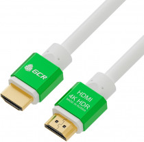 Кабель GREENCONNECT 2.0m HDMI версия 2.0, HDR 4:2:2, Ultra HD, 4K 60 fps 60Hz/5K*30Hz, 3D, AUDIO, 18.0 Гбит/с, 28/28 AWG, OD7.3mm, тройной экран, белый, AL зеленый, (GCR-51294)