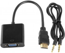 Переходник ORIENT (W) HDMI M - VGA 15F+Audio, для подкл.монитора/проектора к выходу HDMI, длина 0.2 метра, аудиокабель в комплекте (Orient C100)