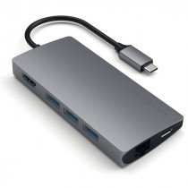 USB хаб SATECHI Aluminum Multi-Port Adapter V2. Интерфейс USB-C. 3 порта USB 3.0, 1 порт 4K HDMI, 1 порт Ethernet RJ-45, SD/micro-SD кардридер. Цвет серый космос. Aluminum Multi-Port Adapter V2 (ST-TCMA2M)