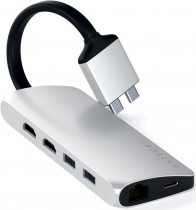 Док-станция SATECHI Type-C Dual Multimedia Adapter для Macbook с двумя портами USB-C (2018-2020 MacBook Pro, 2018-2020 MacBook Air and 2018 Mac Mini). Цвет серебряный. Type-C Dual Multimedia Adapter - Silver (ST-TCDMMAS)