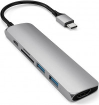 USB хаб SATECHI Type-C Slim Multiport Adapter V2. Интерфейс USB-C. Порты: USB-C Power Delivery (PD), 2хUSB 3.0, 4K HDMI, micro/SD. Цвет серый космос. Type-C Slim Multiport Adapter V2 (ST-SCMA2M)
