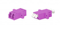 Проходной адаптер HYPERLINE Оптический LC-LC, MM (OM4), duplex, корпус пластиковый, пурпурный (magenta), белые колпачки (FA-P11Z-DLC/DLC-N/WH-MG)