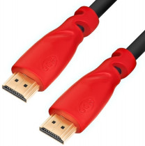 Кабель GREENCONNECT 0.3m, HDMI версия 2.0 HDR 4:2:2, Ultra HD, 4K 60 fps 60Hz/5K*30Hz, 3D, AUDIO, 18.0 Гбит/с, 28/28 AWG, OD7.3mm, тройной экран, черный, красные коннекторы, (GCR-HM3012-0.3m)