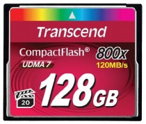 Карта памяти TRANSCEND 128 Гб, Compact Flash, чтение: 120 Мб/с, запись: 60 Мб/с, 800 x (TS128GCF800)