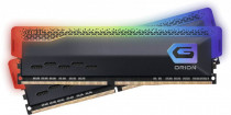 Комплект памяти GEIL 32 Гб, 2 модуля DDR-4, 25600 Мб/с, CL22-22-22-52, 1.2 В, радиатор, подсветка, 3200MHz, ORION Black RGB, 2x16Gb KIT (GOSG432GB3200C22DC)