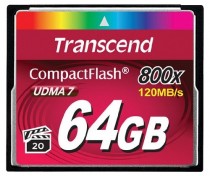 Карта памяти TRANSCEND 64 Гб, Compact Flash, чтение: 120 Мб/с, запись: 40 Мб/с, 800 x (TS64GCF800)