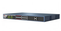 Коммутатор HIKVISION неуправляемый, 16 портов Ethernet 100 Мбит/с, 2 uplink/стек/SFP (до 1 Гбит/с), поддержка PoE/PoE+, установка в стойку (DS-3E0318P-E(B))