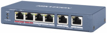 Коммутатор HIKVISION неуправляемый, 6 портов, настольный, поддержка PoE (DS-3E0106P-E/M)