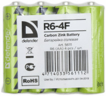 Аккумулятор DEFENDER ZINK CARBON AA 1.5V R6-4F 4PCS (56111)