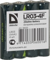Батарейка DEFENDER алкалиновая LR03-4F AAA, в пленке 4шт (56001)