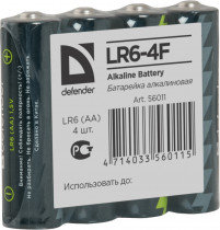 Батарейка DEFENDER алкалиновая LR6-4F AA, в пленке 4шт (56011)