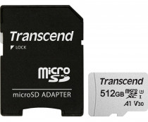 Карта памяти TRANSCEND 512 Гб, microSDXC, чтение: 95 Мб/с, запись: 40 Мб/с, A1, V30, адаптер на SD, 300S (TS512GUSD300S-A)