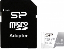 Карта памяти SILICON POWER 1 Тб, microSDXC, чтение: 100 Мб/с, запись: 80 Мб/с, A2, V30, адаптер на SD, Superior (SP001TBSTXDA2V20SP)