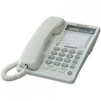Телефон PANASONIC проводной, дисплей, память на 30 номеров, однокнопочный набор 20 номеров, спикерфон, повторный набор номера, тональный набор, кнопка выключения микрофона, регулятор громкости, белый (KX-TS2365RUW)