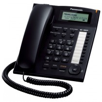 Телефон PANASONIC проводной, дисплей, АОН, память на 50 номеров, однокнопочный набор 20 номеров, спикерфон, повторный набор номера, тональный набор, кнопка выключения микрофона, регулятор громкости звонка, черный (KX-TS2388RUB)