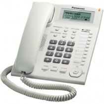 Телефон PANASONIC проводной, дисплей, АОН, память на 50 номеров, однокнопочный набор 20 номеров, спикерфон, повторный набор номера, тональный набор, кнопка выключения микрофона, регулятор громкости звонка, белый (KX-TS2388RUW)