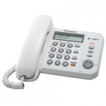 Телефон PANASONIC проводной, дисплей, АОН, память на 50 номеров, спикерфон, повторный набор номера, тональный набор, кнопка выключения микрофона, регулятор уровня громкости в трубке, регулятор громкости звонка, белый (KX-TS2358RUW)