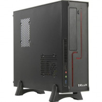 Корпус DELUX Slim-Desktop, 450 Вт, USB 2.0, USB 3.0, Audio, черный с красной полосой (H-308 450W)