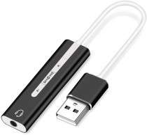 Звуковая карта внешняя ORIENT USB-A - 3.5 Jack (F), переходник позволяет подключать гарнитуру с 3.5мм jack к порту USB, регулятор громкости и функциональные кнопки, длина кабеля 10 см (AU-04PLB)