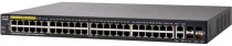 Коммутатор CISCO управляемый, 2 уровня, 48x 1GbE PoE+ (бюджет 740Вт), 2x SFP 1Гб/с, 2x combo RJ-45/SFP, 512МБ ОЗУ, 256МБ Flash, коммутационная матрица 104Гб/с, 16K MAC-адресов, Web-интерфейс, Telnet, SNMP (SG350-52MP-K9-EU)