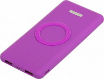 Внешний аккумулятор BURO 10000 мАч, выход: 2xUSB, USB Type-C, вход: microUSB, USB Type-C, максимальный ток: 3 А, быстрая зарядка, беспроводная зарядка, индикатор заряда, фиолетовый (BPQ10F18PVL)