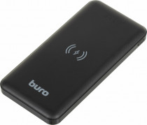 Внешний аккумулятор BURO 10000 мАч, выход: 2xUSB, вход: microUSB, максимальный ток: 2 А, беспроводная зарядка, индикатор заряда, черный (BPW10E10PBK)