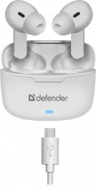 TWS гарнитура DEFENDER беспроводные наушники с микрофоном, вкладыши, динамические излучатели, Bluetooth, 20-20000 Гц, работа от аккумулятора до 4 ч, TWS, Twins 903 White, белый (63903)