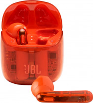 TWS гарнитура JBL беспроводные наушники с микрофоном, вкладыши, динамические излучатели, Bluetooth, 20-20000 Гц, импеданс: 32 Ом, работа от аккумулятора до 5 ч, Tune 225 TWS Ghost Orange, оранжевый, прозрачный (JBLT225TWSGHOSTORG)
