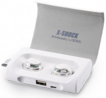 TWS гарнитура SOUL ELECTRONICS беспроводные наушники с микрофоном, затычки, динамические излучатели, Bluetooth, 20-20000 Гц, импеданс: 32 Ом, работа от аккумулятора до 3.4 ч, белый (X-Shock white)