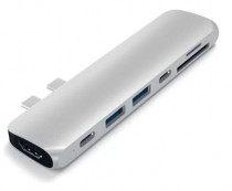 USB хаб SATECHI USB Aluminum Pro Hub для Macbook Pro (USB-C). Порты: HDMI, Thunderbolt 3, USB Type-C, SD, microSD, 2 x USB 3.0. Цвет серебряный. Aluminum Type-C Pro Hub Adapter (ST-CMBPS)