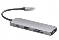 USB хаб SATECHI USB USB-C Multiport Pro для Macbook с портом USB-C. Порты: 1 x USB 3.0, SD, microSD, 1 x HDMI, 1 x USB-C. Цвет серый космос. USB Type-A to Type-C Adapter - Space Gray (ST-UCMPAM)