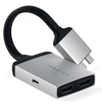 Адаптер SATECHI переходник Type-C Dual HDMI Adapter для MacBook с двумя портами USB-C (2018-2020 MacBook Pro, 2018-2020 MacBook Air, 2018 Mac Mini). Порты 2 x HDMI 4K 60Hz, 1 x USB-C PD. Цвет серебряный. Type-C Dual HDMI Adapter - Silver (ST-TCDHAS)