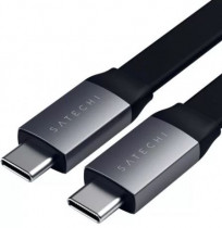Кабель SATECHI Flat USB-C to USB-C, длина 22,8 см. Поддержка мощности 100Вт. Цвет черный. Flat Cable USB-C to USB-C 100W 23CM - Black (ST-TCCFC)
