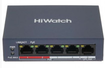 Коммутатор HIWATCH неуправляемый, 5 портов, настольный, поддержка PoE (DS-S504P(B))