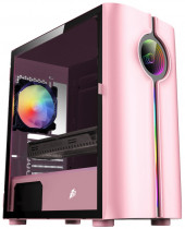 Корпус 1STPLAYER Mini-Tower, без БП, с окном, подсветка, USB 2.0, USB 3.0, INFINITE SPACE IS3, розовый (IS3-PK-1F2-W)