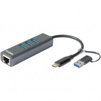 Ethernet-адаптер D-LINK Gigabit Ethernet / USB Type-C с 3 портами USB 3.0 и переходником USB Type-C / USB Type-A (DUB-2332/A1A)