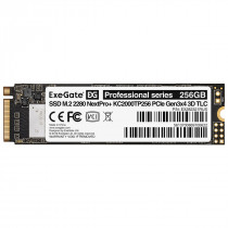 SSD накопитель EXEGATE 256 Гб, внутренний SSD, M.2, 2280, PCI-E x4, чтение: 1500 МБ/сек, запись: 900 МБ/сек, TLC, NextPro+ KC2000TP256 (EX282321RUS)