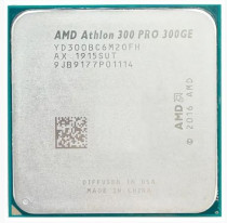 Процессор AMD Socket AM4, Athlon PRO 300GE, 2-ядерный, 3400 МГц, Raven Ridge, Кэш L2 - 1 Мб, L3 - 4 Мб, Radeon Vega 3, 12 нм, 35 Вт, OEM (YD300BC6M2OFH)