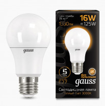 Лампа GAUSS Светодиодная LED A60 16W E27 1380lm 3000K 1/10/50 (102502116)