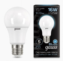 Лампа GAUSS Светодиодная LED A60 16W E27 1470lm 4100K 1/10/50 (102502216)