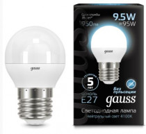 Лампа GAUSS Светодиодная LED Шар E27 9.5W 950lm 4100K 1/10/50 (105102210)