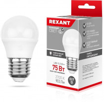 Лампа REXANT светодиодная Шарик (GL) 9,5 Вт E27 903 лм 2700 K теплый свет (604-039)