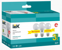 Лампа IEK светодиодная A60 шар 11Вт 230В 4000К E27 (3шт/упак) (LLE-A60-11-230-40-E27-3)
