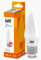 Лампа IEK светодиодная ECO C35 свеча 5Вт 230В 3000К E27 (LLE-C35-5-230-30-E27)