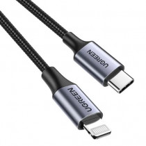 Кабель UGREEN US304 (60759) USB-C to Lightning M/M Cable Aluminum Shell Braided. Длина 1 м. Цвет: черный US304 (60759) USB-C to Lightning M/M Cable Aluminum Shell Braided 1m. - Black (60759_)