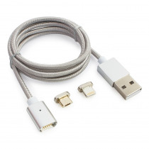 Кабель CABLEXPERT магнитный USB 2.0 , AM/microBM 5P - iPhone lightning,комбо ,1м,алюминиевые разъемы,кор. (CC-USB2-AMLM3-1M)