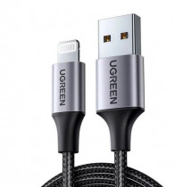 Кабель UGREEN US199 (60156) Lightning to USB Cable Alu Case with Braided. Длина 1 м. Цвет: черный US199 (60156) Lightning to USB Cable Alu Case with Braided 1m. - Black (60156_)