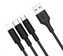 Кабель HOCO X25/ USB 3-in-1: Lightning+Micro+Type-C/ 1m/ 2A/ Black (HC-80169)