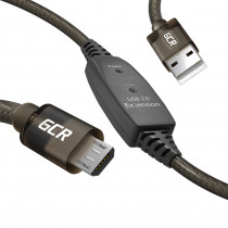 Кабель GREENCONNECT GCR для Принтера, МФУ, активный 10.0m USB 2.0, AM/microB, черно-прозр, с усилителем сигнала, разъём для доп.питания, 28/24 AWG (UAa5) (GCR-53813)
